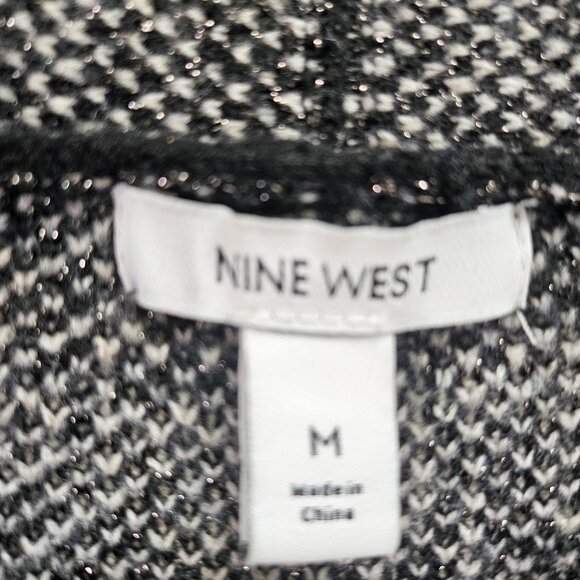 New With Tags Nine West Black Cream And Metallic Gray Camo Long Cardigan Size Me - Picture 2 of 11